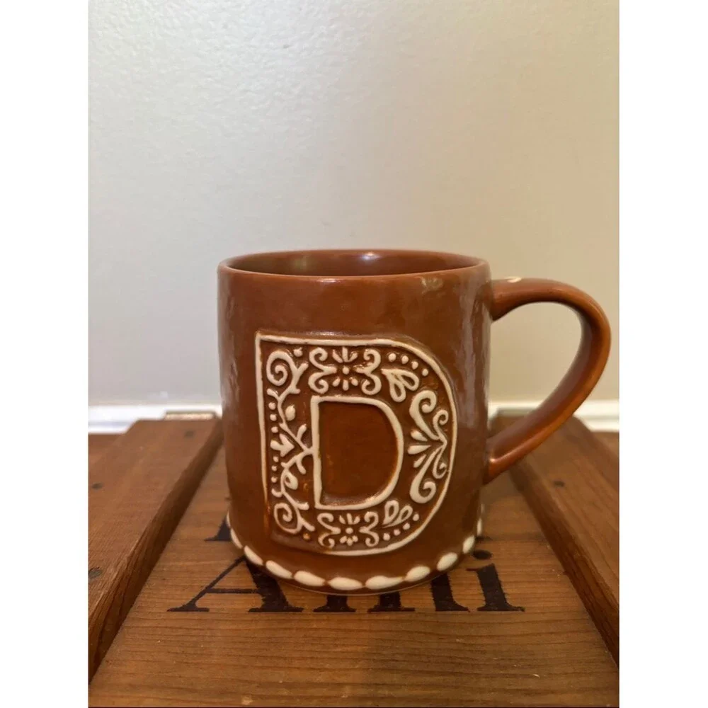 NEW pottery barn gingerbread mug monogrammed D